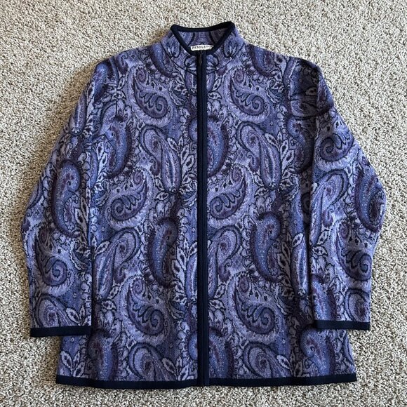 Pendleton Womens Plus 1X Purple Paisley Full-Zip Jacket Merino Wool Long Sleeve - Picture 7 of 10